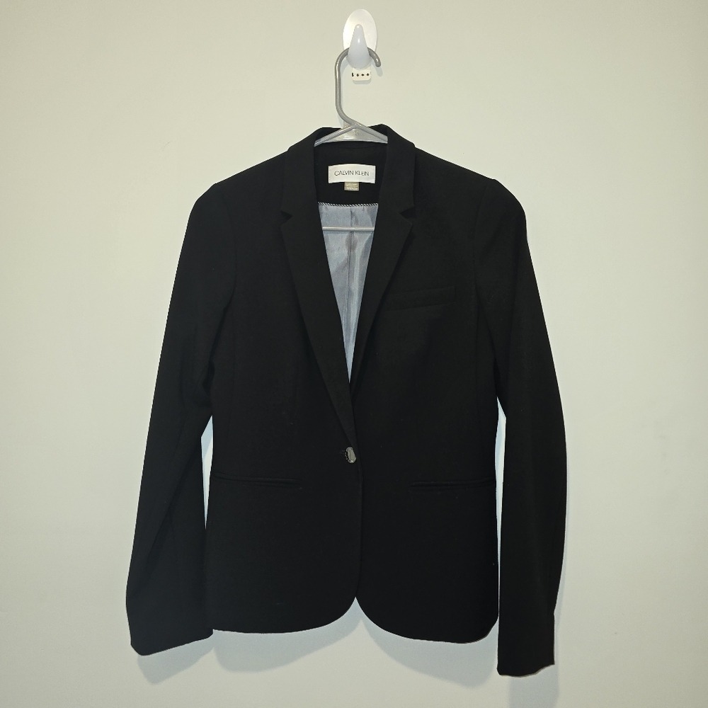 Calvin Klein Classic Black One Button Women's Blazer Size 2 Petite